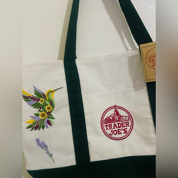 NWT Embroidered Trader Joe’s Canvas Tote | Boho Reusable Market Bag | Gift Idea - Picture 3 of 4